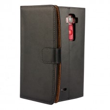 LG G Flex 2 - Genuine Leather Flip Stand Protective Phone Cover Case Wallet - Black